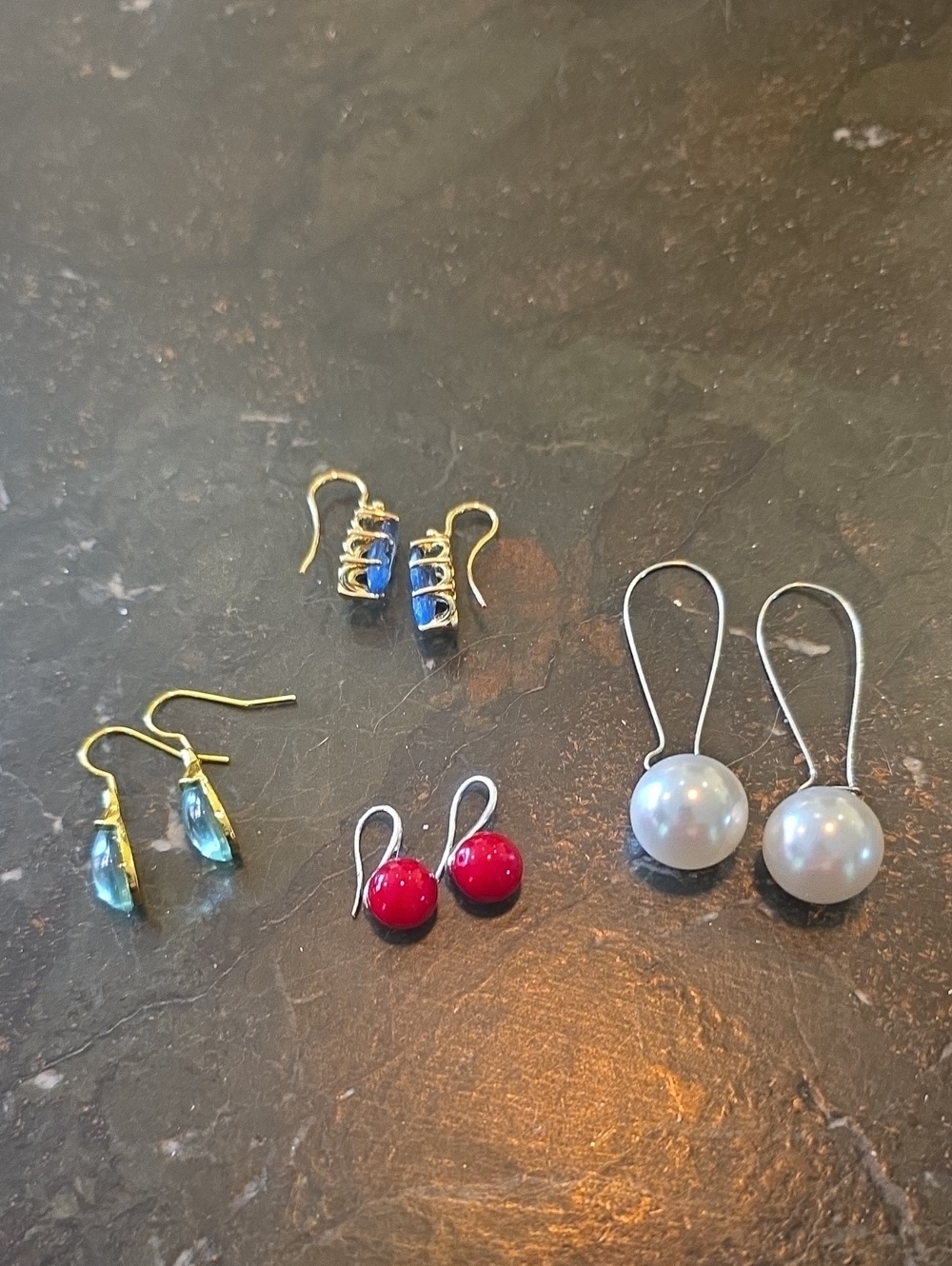 Assorted Women's Earring Set — Blue, Red, White Pearl Styles